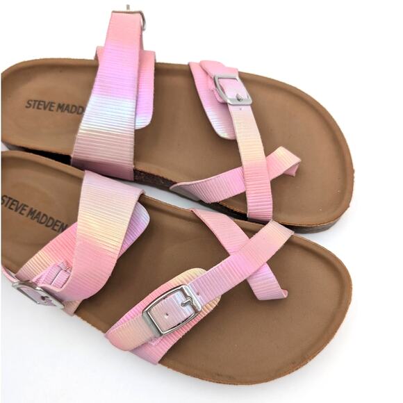 Steve Madden Jbeached Flat Sandal Slip-On Big Kids Pink Size US2 EU33 - Picture 10 of 13